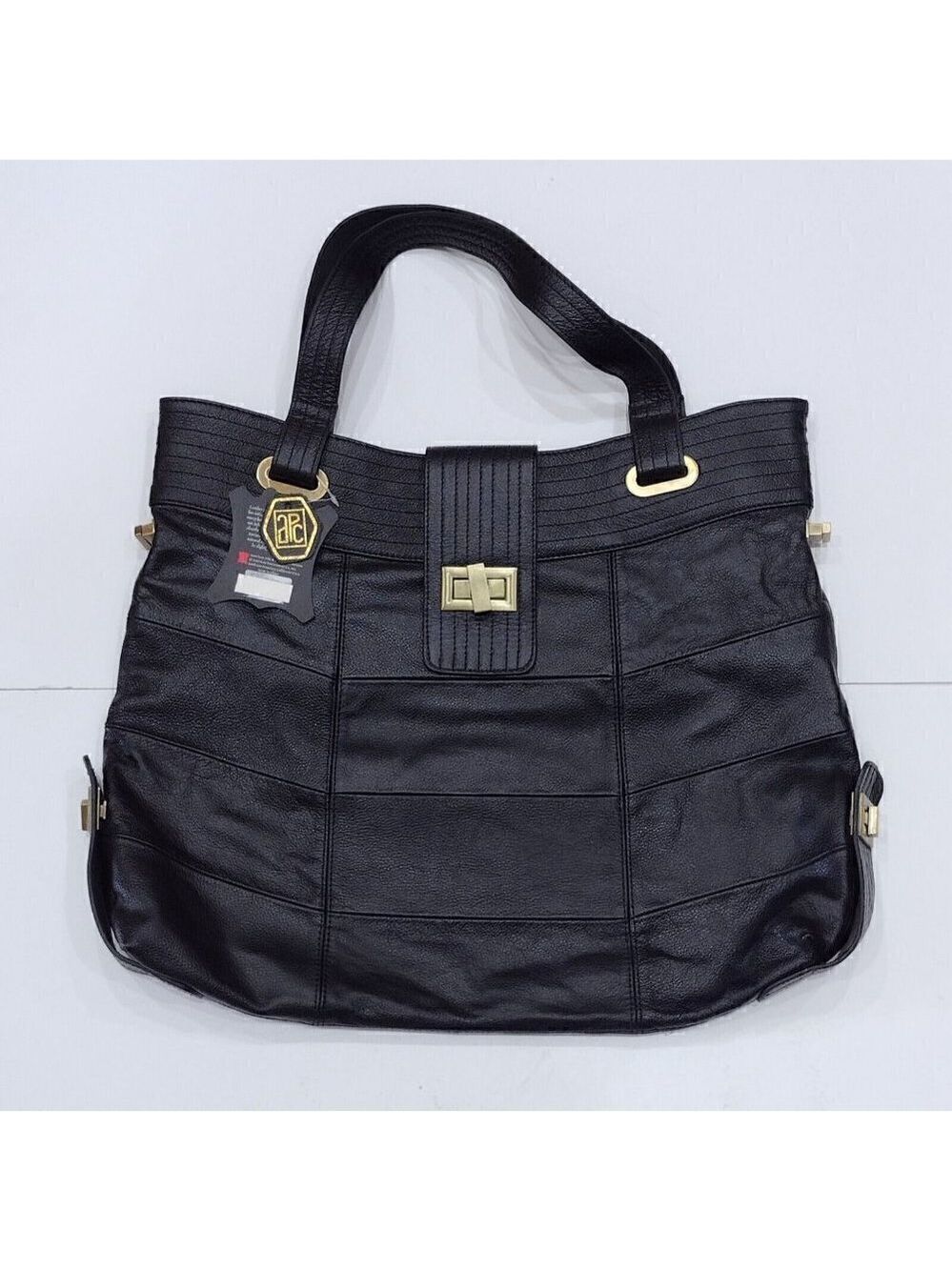 NWT Amerileather Cowhide Black Leather Large Tote Bag Brass Colored Hardware